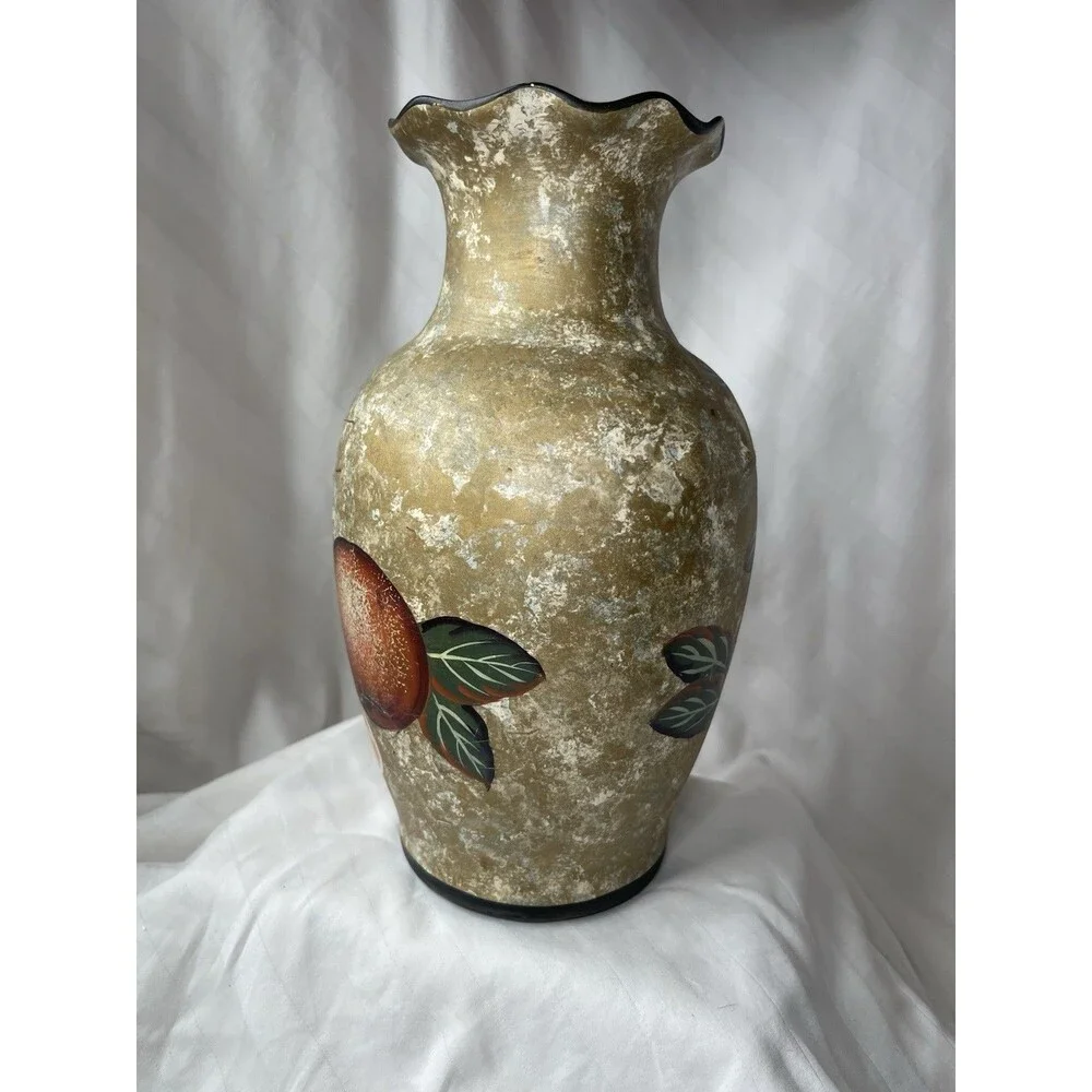 Ariston Gifts Inc Glass Art Vase, Fruit Pattern, Matte Gold Finish, 12 in